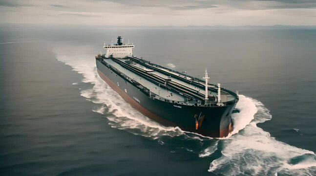 tanker carrying oil, traveling in the middle of the beautiful ocean