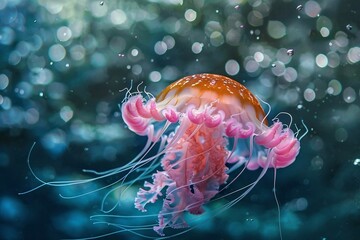 Obraz premium Beautiful jellyfish swimming in the water. Underwater world.