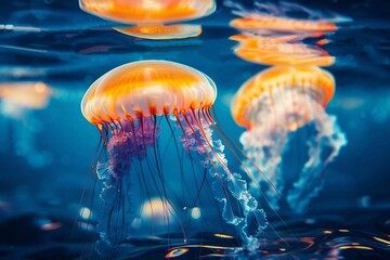 Beautiful jellyfish swimming in the water. Close-up.