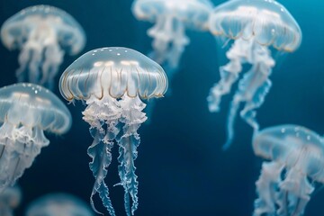 Jellyfish swimming in the sea. Jellyfish in the ocean. Marine life