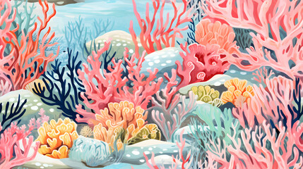 pastel coral reef detail gouache pattern poster background