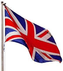 Cut out Union Jack waving in mid air