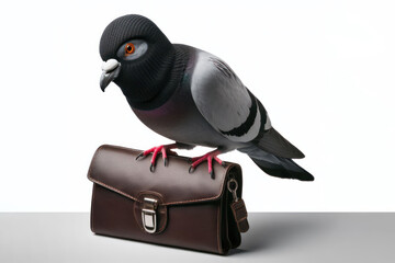 pigeon in a black robber mask on a white background