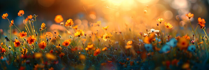 Serene Sunrise: Vibrant Wildflower Meadow Blanketed in Soft Morning Light   Photo Realistic Concept