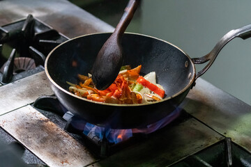 Close up of cooking in the frying pan.