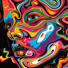 Vibrant Pop Art Portrait of a Woman in Bold Colors and Abstract Shapes