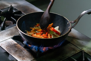 Close up of cooking in the frying pan.