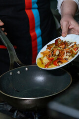 Close up of cooking in the frying pan.