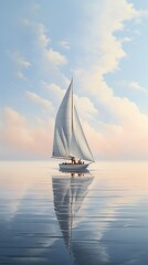 A sailboat gliding across a calm lake