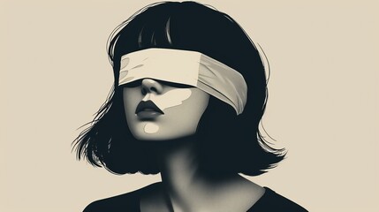 Blindfolded girl- blind trust on boyfriend, gender inequality and protest symbolism concept - Black and white portrait