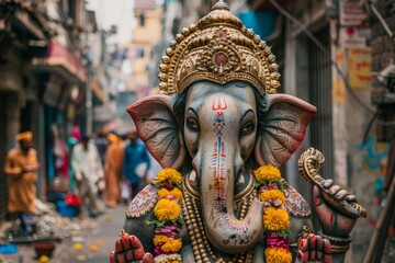 Colorful ganesh chaturthi processions featuring beautifully decorated idols and traditional attire