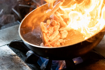 Close up of cooking in the frying pan.