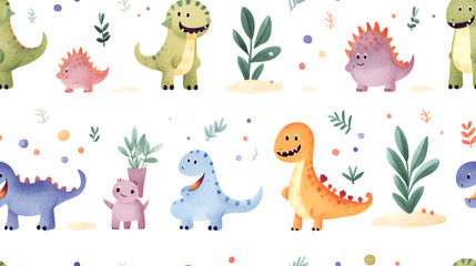 watercolor nursery style dinosaur clip art pattern abstract graphic poster background