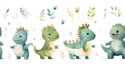 Naklejka premium watercolor nursery style dinosaur clip art pattern abstract graphic poster background