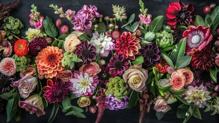 Fototapeta premium green, purple, and pink flowers, painting a vivid natural tapestry devoid of human presence.