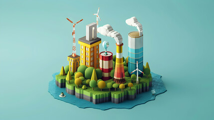 Simple Flat Design Icon: Corporate Carbon Footprint Reduction Concept for Global Sustainability Goals with Isometric Illustration