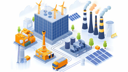 Corporate Energy Audits: Improving Efficiency and Reducing Costs in Simple Flat Design Isometric Scene