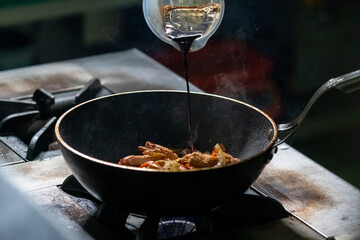 Close up of cooking in the frying pan.