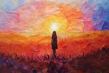 Fototapeta premium Serene Bliss: Embracing Tranquility in Sunset Fields