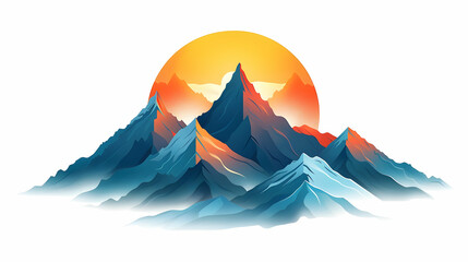 Dawn Over Snowy Peaks: Early Morning Light Illuminating Serene Snowy Mountains   Flat Isometric Design Concept