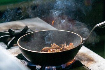 Close up of cooking in the frying pan.