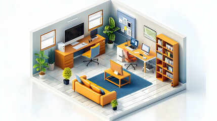 Modern Eco Friendly Office Design Concept with Flat Icon and Isometric Illustration