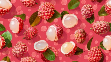 seamless pattern of lychee fruit.