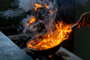 Close up of cooking in the frying pan.