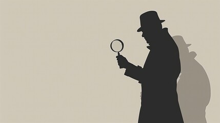 silhouette of The detective with a magnifying glass.