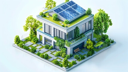 Green Building Techniques: Energy Efficient Construction Companies Embrace Sustainable Practices with Simple Flat Design Isometric Illustration
