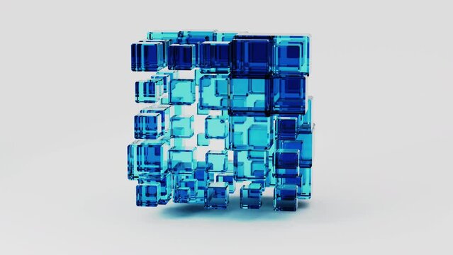 3d render glass cube technology geometric background animation. High quality 4k footage