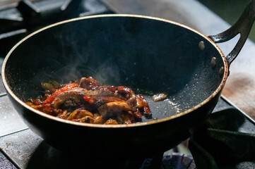 Close up of cooking in the frying pan.