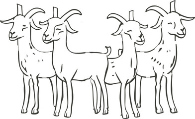 Charming Goats Standing Together in a Simple and Elegant Black and White Illustration