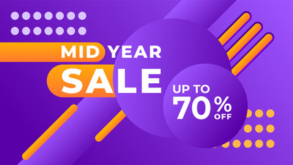 MID YEAR SALE OFFERS AND PROMOTION TEMPLATE BANNER DESIGN.COLORFUL GRADIENT PURPLE COLOR BACKGROUND VECTOR. GOOD FOR SOCIAL MEDIA POST, COVER , POSTER 