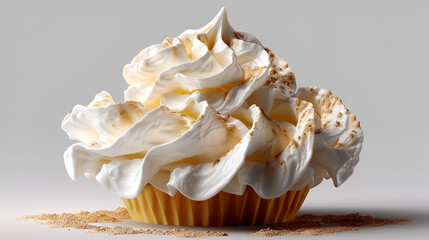 A Fluffy Whipped Cream Dollop Isolated Object,
A cupcake with white frosting and gold sprinkles
