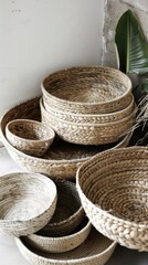 Fototapeta premium woven baskets crafted from materials like rattan, wicker, or seagrass, providing a rustic yet refined backdrop with a touch of natural charm, perfect for seamless pattern designs.