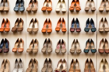Women's shoes on the shelf in a shop. Shallow depth of field.