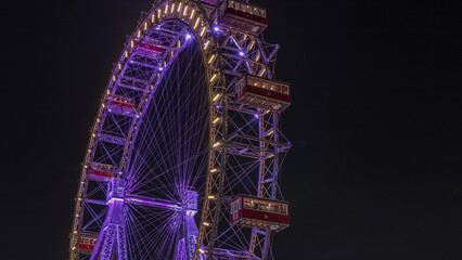Wiener Riesenrad in Prater night timelapse - oldest and biggest ferris wheel in Austria.