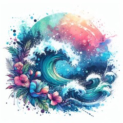 Ilustraci&oacute;n ola. oc&eacute;ano. Concepto verano 