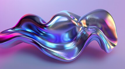 Bold holographic liquid metal shape isolated. Iridescent wavy melted chrome substance.