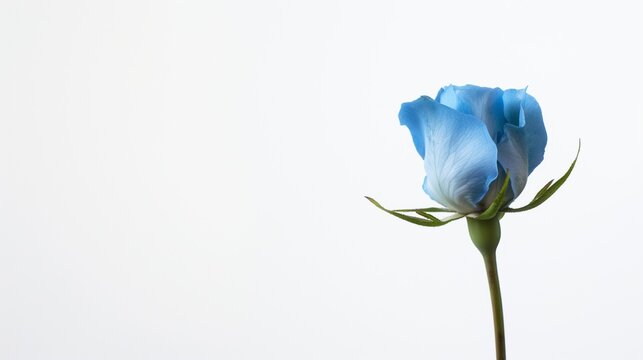 AI generated illustration of a small blue rose budding from stem