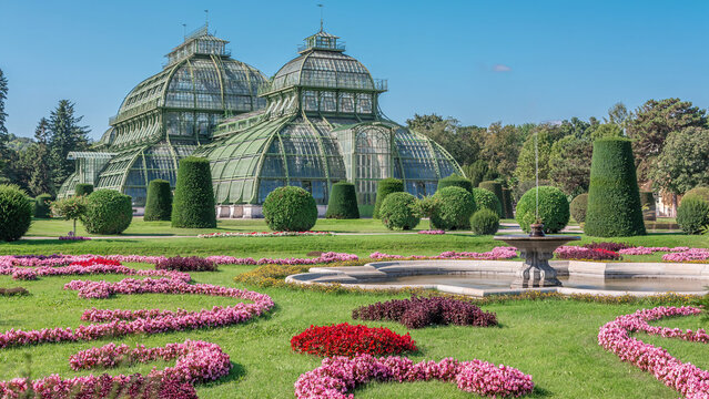 The Palmenhaus Schoenbrunn timelapse - a large greenhouse in the park Schoenbrunn in Vienna, Austria