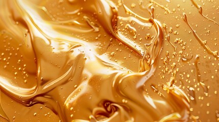 Golden liquid background. Melted gold stream in motion, for beauty, cosmetics advertising.