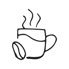 a cup of coffee. porridge. coffee. breakfast. fragrant coffee. drink. a tonic drink. hot. sweet. doodle. black lines. latte. cappuccino. a grain of coffee.