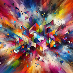Une explosion de couleurs vibrantes et de formes géométriques abstraites, créant un tableau visuel dynamique et captivant