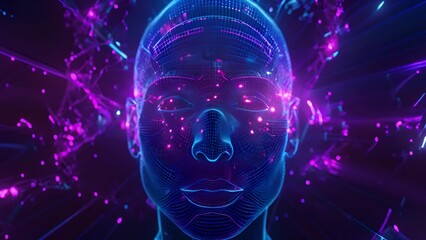 Digital illustration of a human head in a futuristic style, showcasing advanced technology and innovation.
