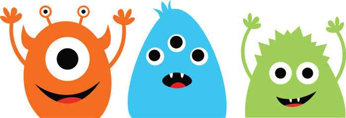 Happy Halloween Monster set. Cute cartoon scary funny character. Flat simple design.