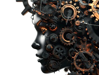 Steampunk character 3D illustration design from machine technology concept. Steampunk background.