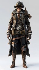 Fototapeta premium Steampunk character 3D illustration design from machine technology concept. Steampunk background.