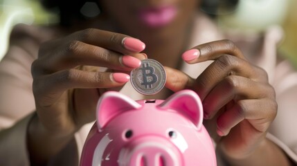 Woman Depositing Bitcoin Savings